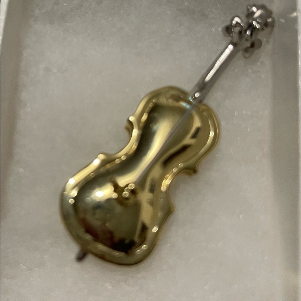 Vintage Gold and Silver Violin Brooch with Crystal Accents - Picture 3 of 3